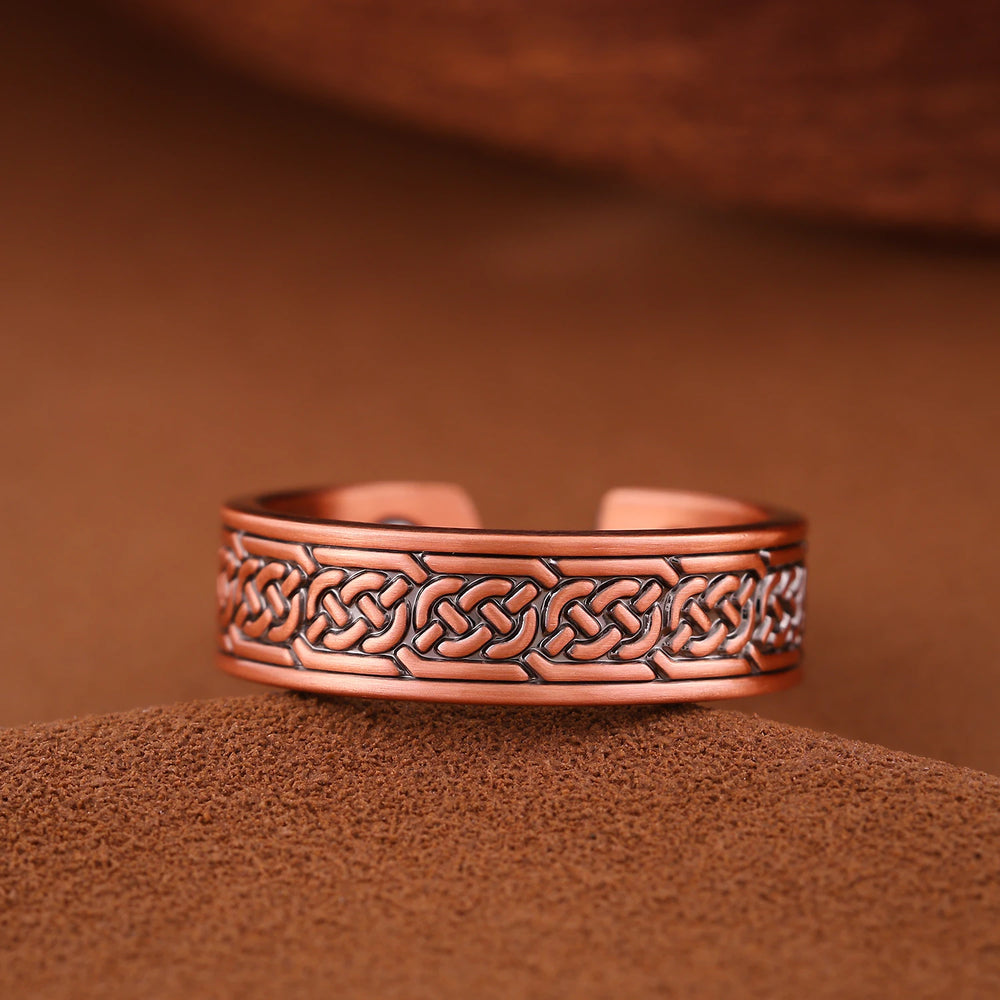 Copper Plating Retro Simple Double Ring Pattern Magnetic Energy Ring Bracelet Gift Set.