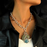 Vintage Ethnic Resin Stone Pendant Necklace Geometry Round  Jewelry