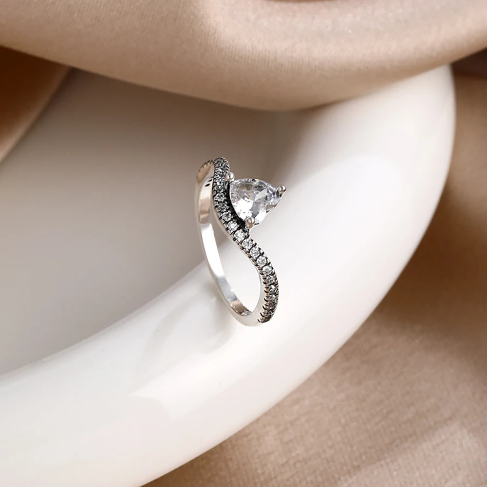 925 Sterling Silver Rings Cubic Zirconia Stackable Bands Heart Arrow Design Jewelry Gift.