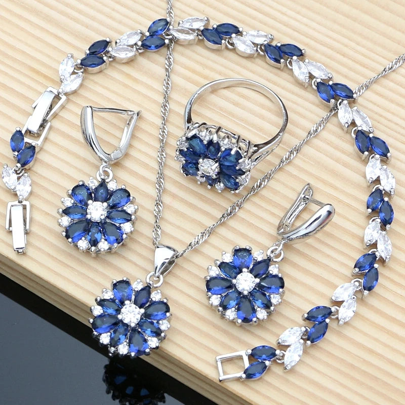 925 Sterling Silver Jewelry Multicolor Stones Cubic Zirconia Jewelry Sets.