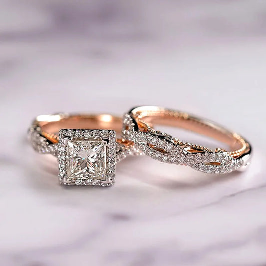 18K Rose Gold Couple Lab Diamond Ring sets Engagement Jewellery.