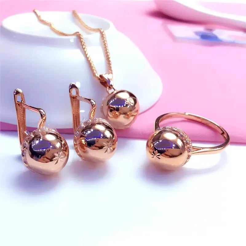 Purple Gold glossy Round sets Exquisite Light Luxury Plating 14k Rose Gold set.