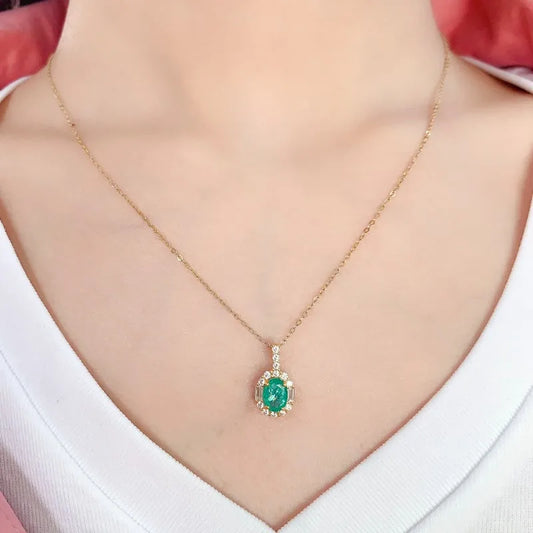 Natural Emerald Necklace Pendant Clavicle Chain S925 Sterling Silver  Carry Certificate.