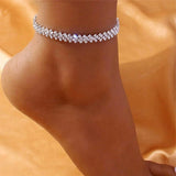 Dazzling Cubic Zirconia Chain Anklet Fashion, Silver Color Ankle Bracelet Foot Jewellery.