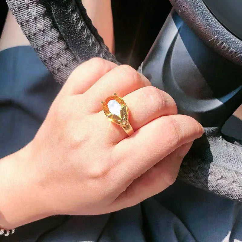 Natural Topaz 18 K Gold Rings  Peridot Gemstone Diamante Engagement Jewelry