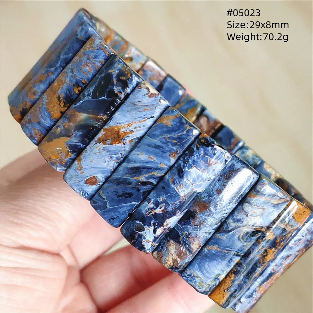Natural Blue Pietersite Rectangle Beads Bracelet 17x10mm Stretch Gemstone Yellow Fire Pietersite From Namibia AAAAAA