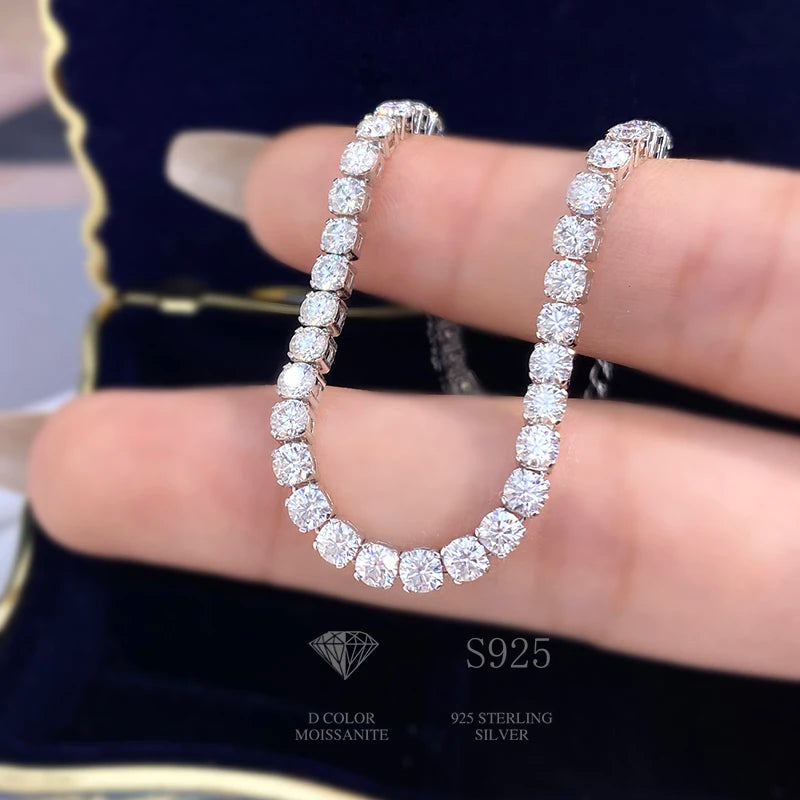 DW Real Moissanite Diamond Tennis Bracelet for Women 925 Sterling Silver Plated White Gold Eternity Wedding Luxury Fine Jewelr