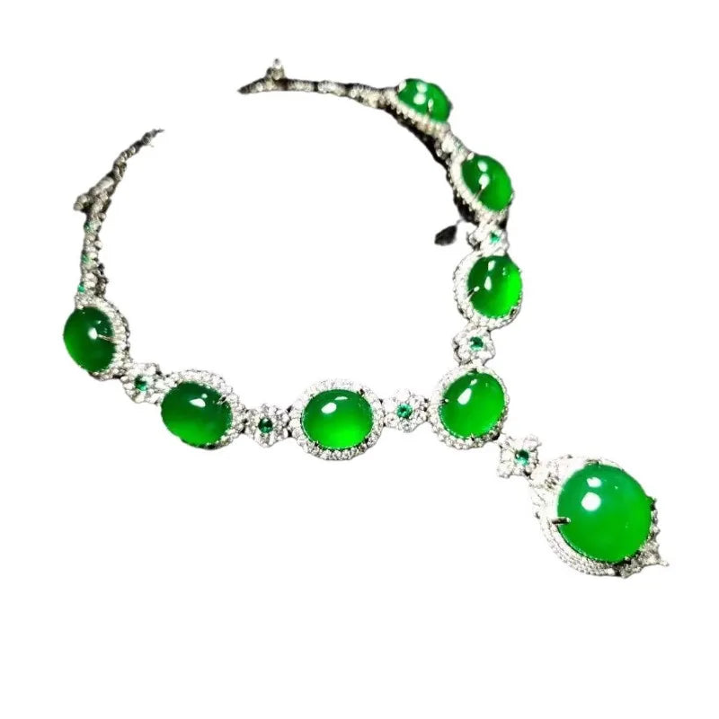 Deluxe Chalcedony Necklace Green Large Egg Women's Necklace.