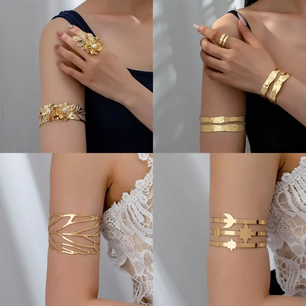 Elegant Metal Tassel Opening Arm Chain Adjustable Multi Style Bangle Retro Fashion Arm Bracelet.