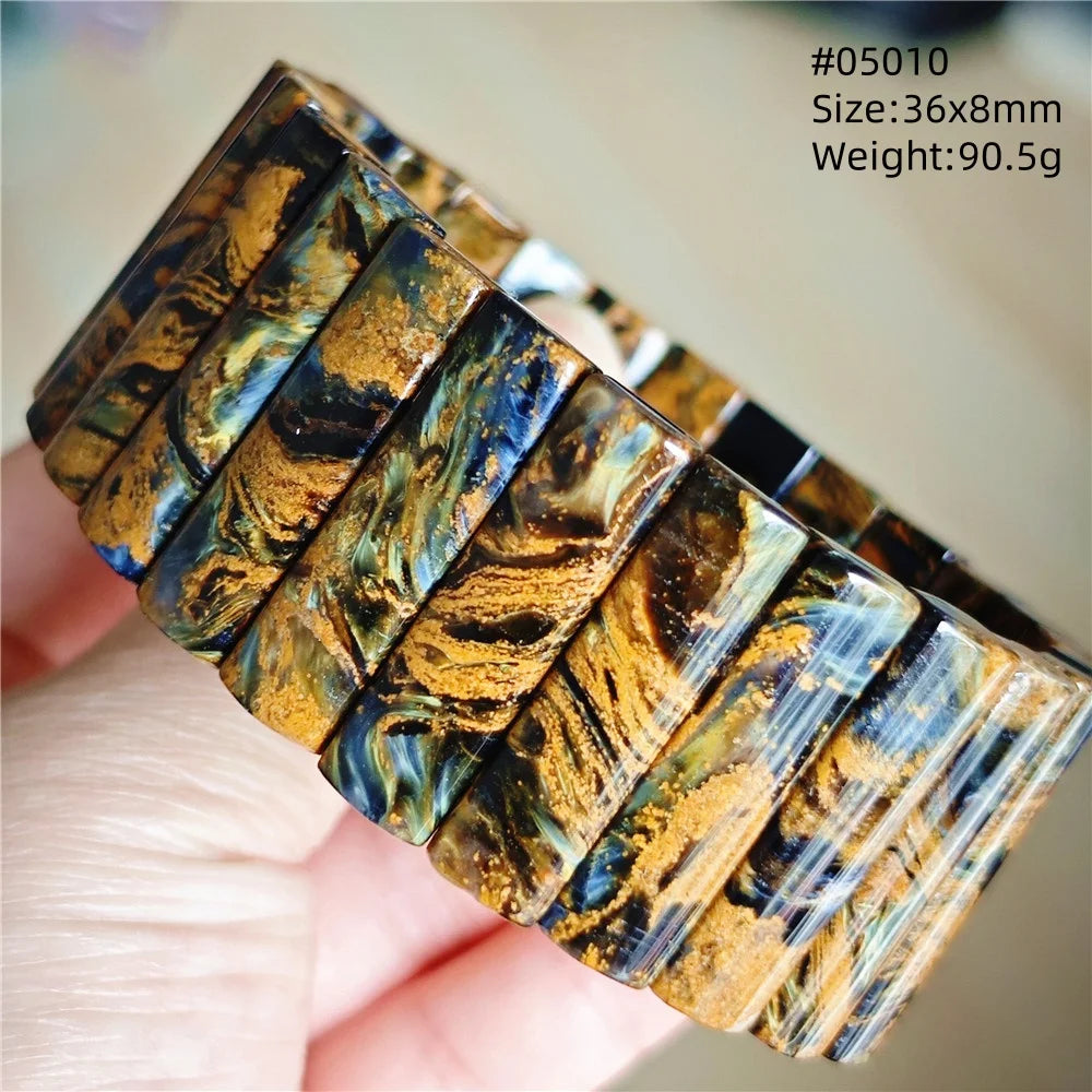 Natural Blue Pietersite Rectangle Beads Bracelet 17x10mm Stretch Gemstone Yellow Fire Pietersite From Namibia AAAAAA