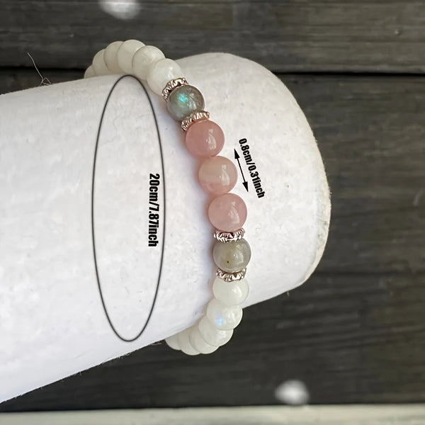 1pc/Moonstone, Labradorite and Rose Quartz Bracelet Calm, Spiritual, New Beginnings, Positive Energy, Protection Stress Relief B Alternate View