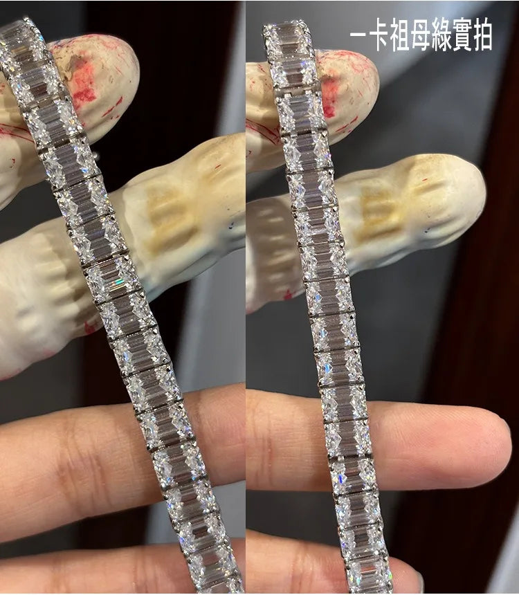 0.4-1ct D Color Emerald Cut Moissanite Tennis Chain Bracelet 925 Sterling Silver.