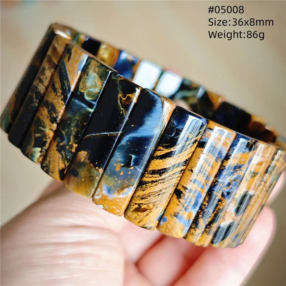 Natural Blue Pietersite Rectangle Beads Bracelet 17x10mm Stretch Gemstone Yellow Fire Pietersite From Namibia AAAAAA