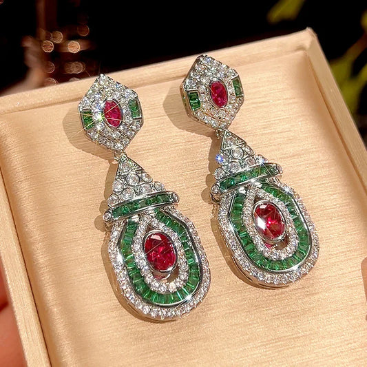 Luxury 18K Solid Platinum certified new true red corundum earrings.