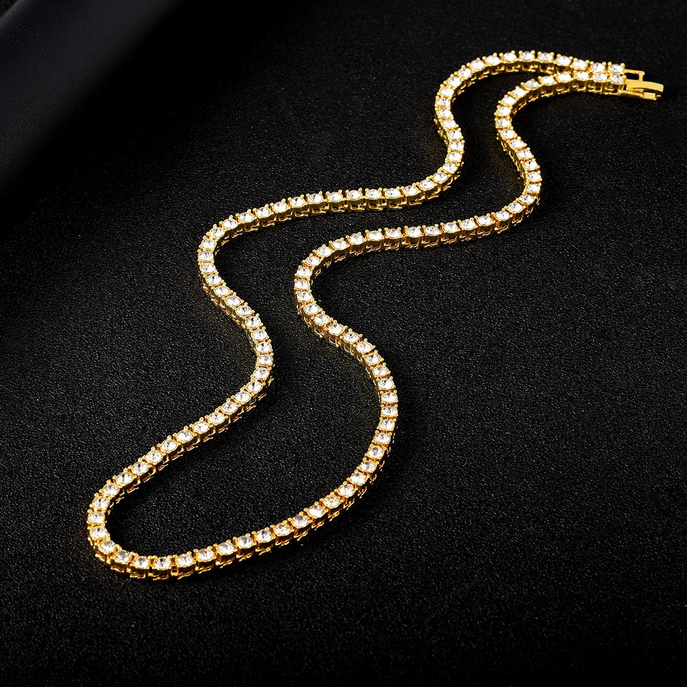 4MM Chain Iced Out Bracelet Necklace Men Fashion Jewellery Gift.