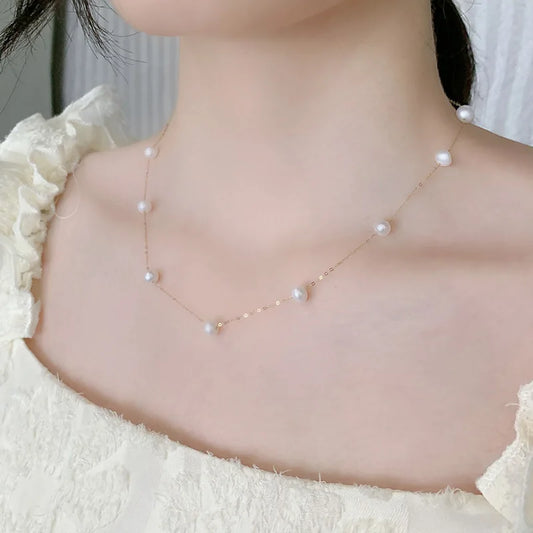 Pearl Jewelry Set Real 18K Gold Natural Freshwater Necklace Bracelet Earrings set.