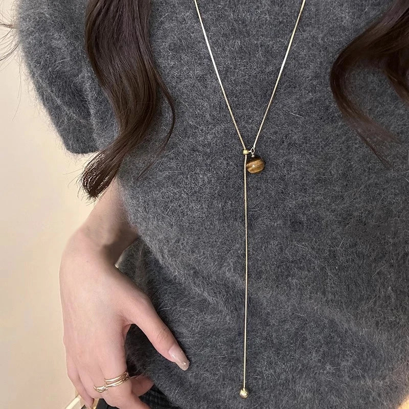 Stainless Steel Long with Pearls Necklace for Women Adjustable Chain Fashion Jewellery.