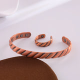 Copper Plating Retro Simple Double Ring Pattern Magnetic Energy Ring Bracelet Gift Set.