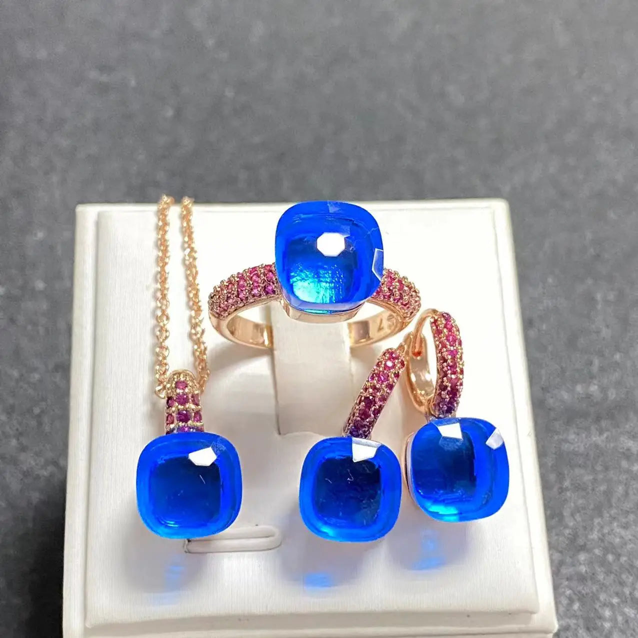 3Pcs Rose Gold Plated Jewelry set with Inlay Purple Zircon Crystal