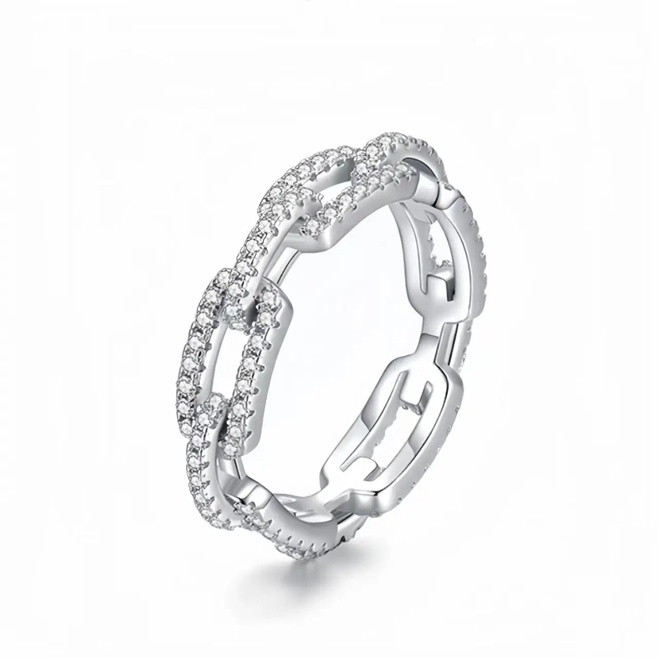 925 Sterling Silver Geometric Cubic Zirconia Stackable Ring Platinum Plated Jewelry.