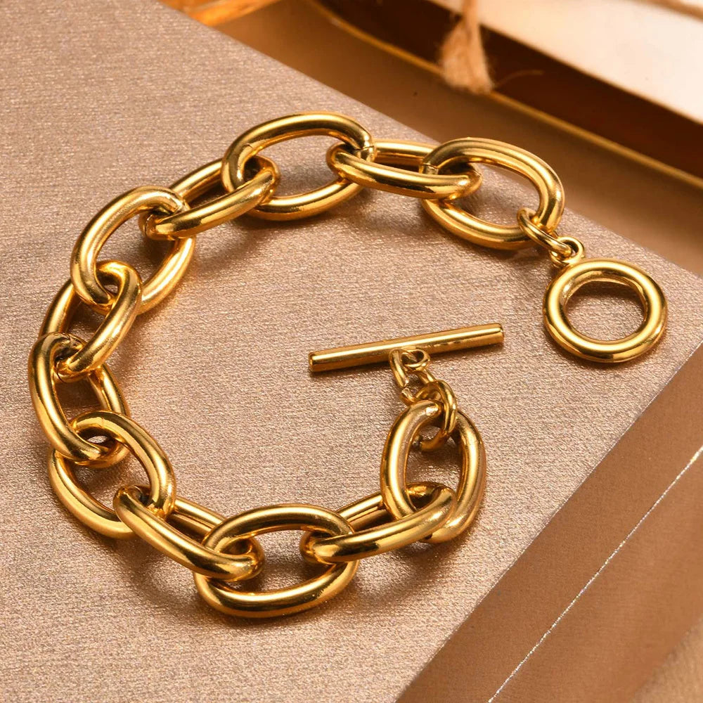 Chunky Bold Bracelets, Stainless Steel, Bracelet Gold Plated Tarnish Free.