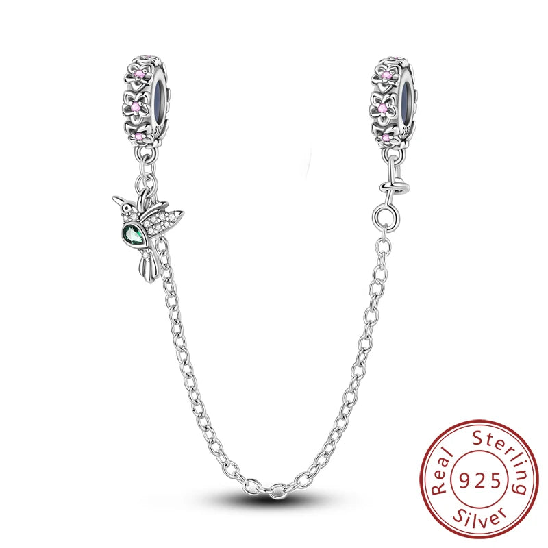 Safety Chain Fit Original 925 Sterling Silver Beads Moon Star Butterfly Heart shaped Jewellery Gift.