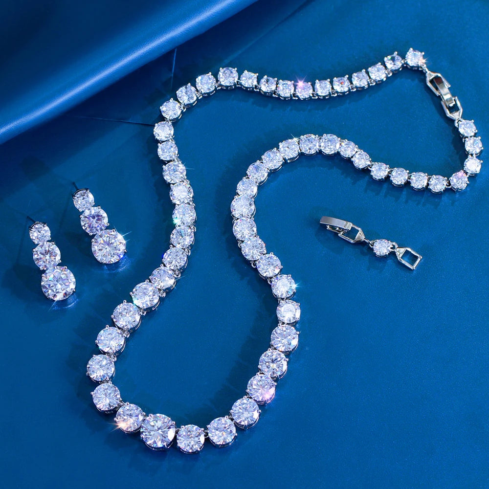 Glittering Round Cubic Zirconia Tennis Necklace and Earrings