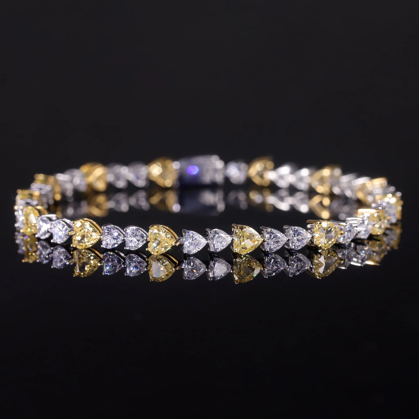 GEM'S BALLET Art Deco Diamond-fire CZ-  Fancy Light Yellow Tennis Bracelet Sterling Silver 925 Fancy Party Wear Bracelet Gift