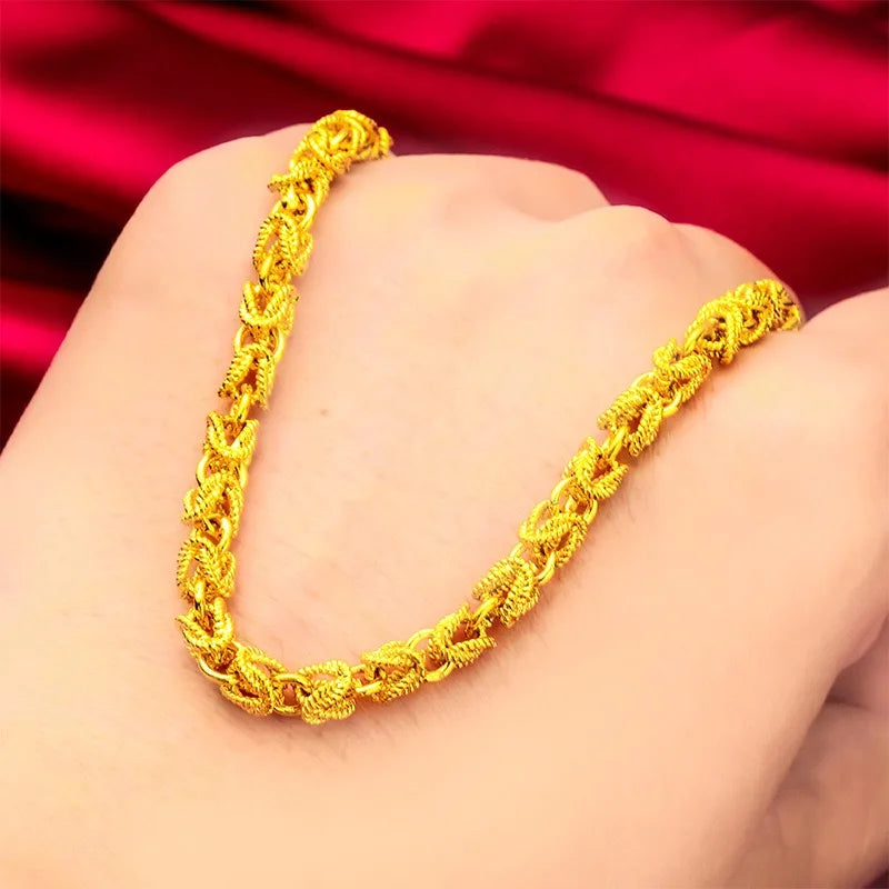 24K real gold hollowed out men's necklace, men's  cylindrical necklace, light pearl gold jewellery.