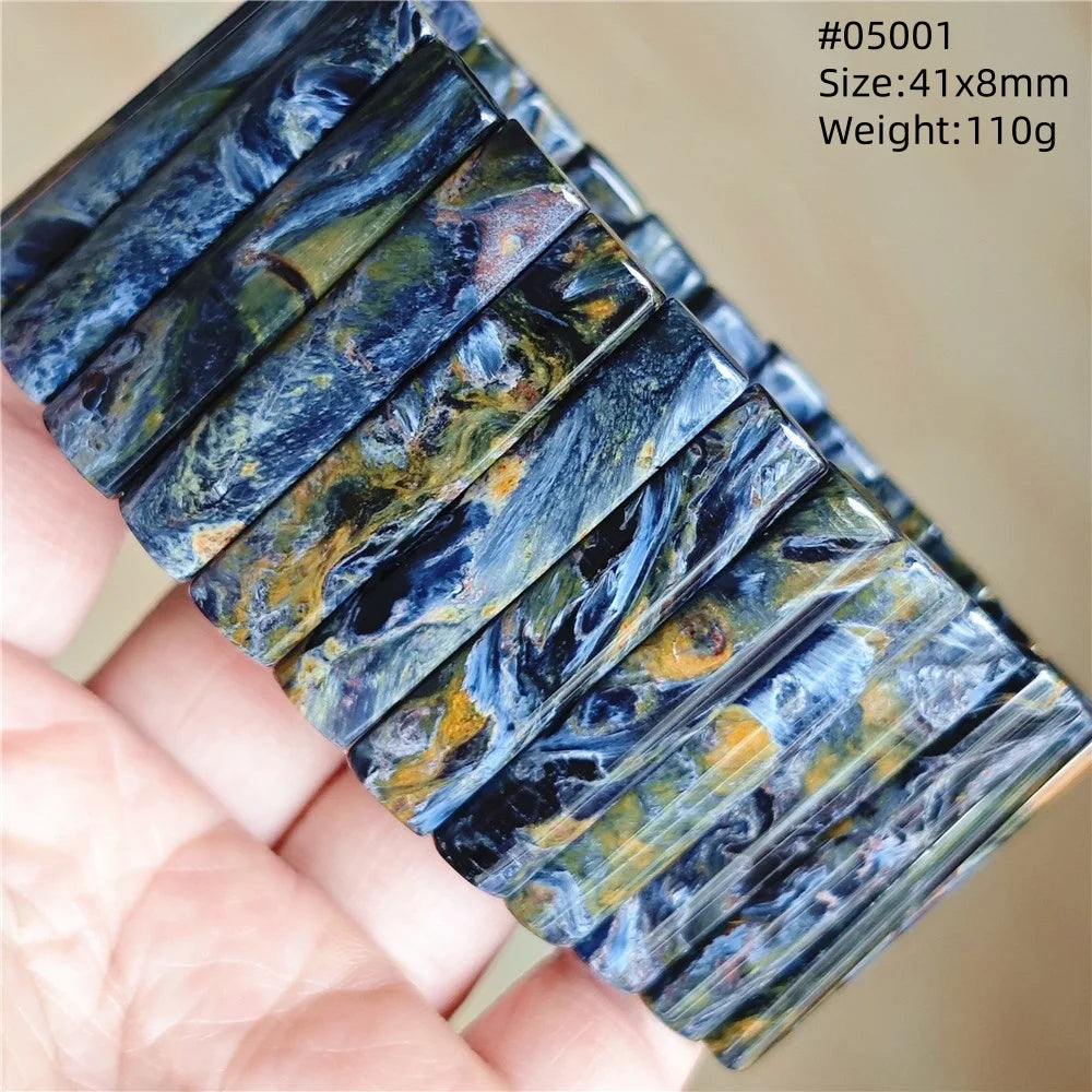 Natural Blue Pietersite Rectangle Beads Bracelet 17x10mm Stretch Gemstone Yellow Fire Pietersite From Namibia AAAAAA