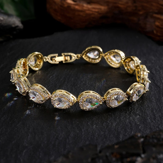 Luxury Geometric Water Drop Zirconia Bracelets for Elegant Women Full Crystal Charm Bracelet Jewellery.