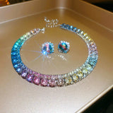 Luxury Rhinestone Necklace Stud Earrings, Crystal  Necklaces Ladies Fashion Jewellery Set.
