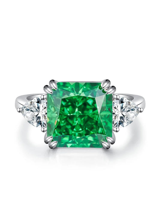 925 Sterling Silver Colourful Sugar Cube Triangle Zirconia Ring, Daily Wear Luxury Fine Jewellery.