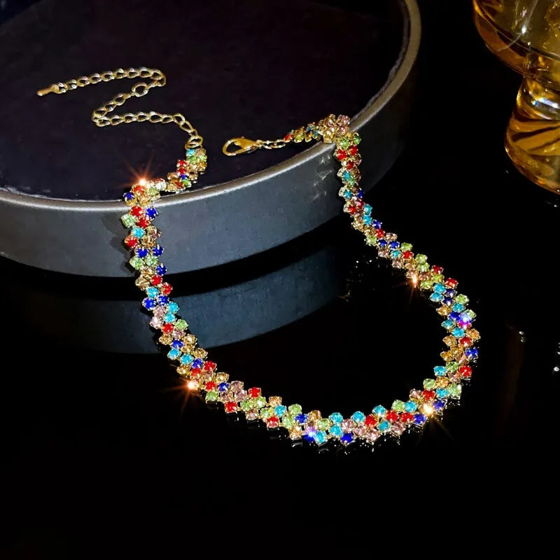 Luxury Shiny Full Rhinestone Choker Necklace Geometric Crystal Jewelry