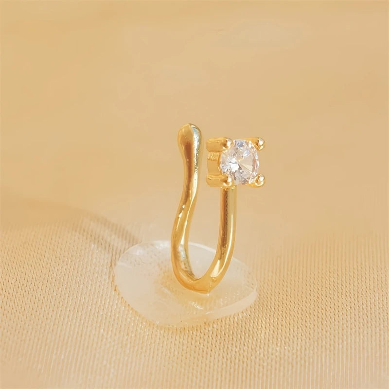 1-Piece Round Zircon Non Perforated Nose Ring Female Brass Material Adjustable Nose Clip.
