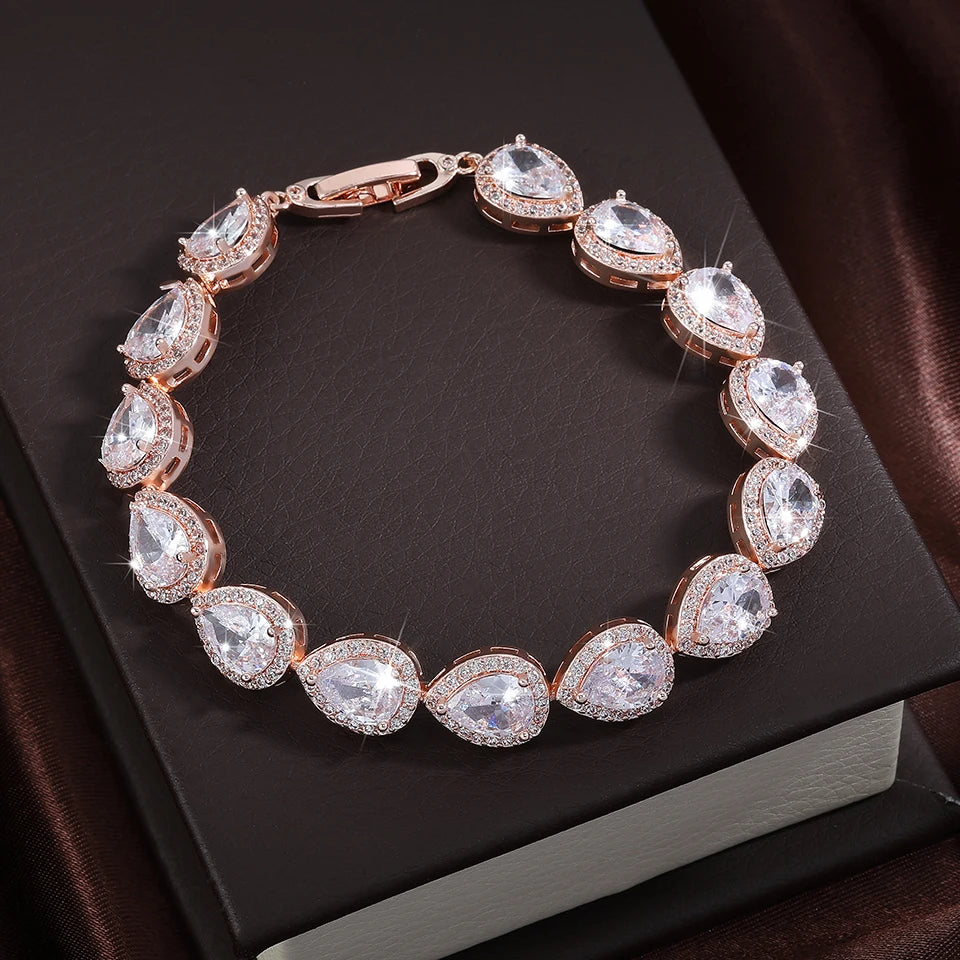 Classic Geometric Water Drop CZ Bracelet Gorgeous Zircon Jewellery.
