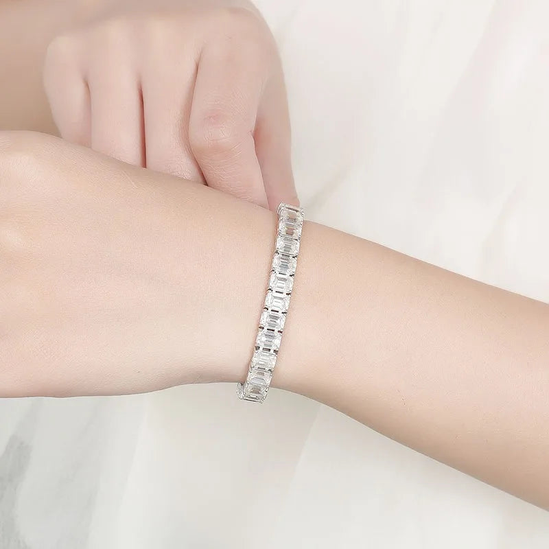 0.4-1ct D Color Emerald Cut Moissanite Tennis Chain Bracelet 925 Sterling Silver.