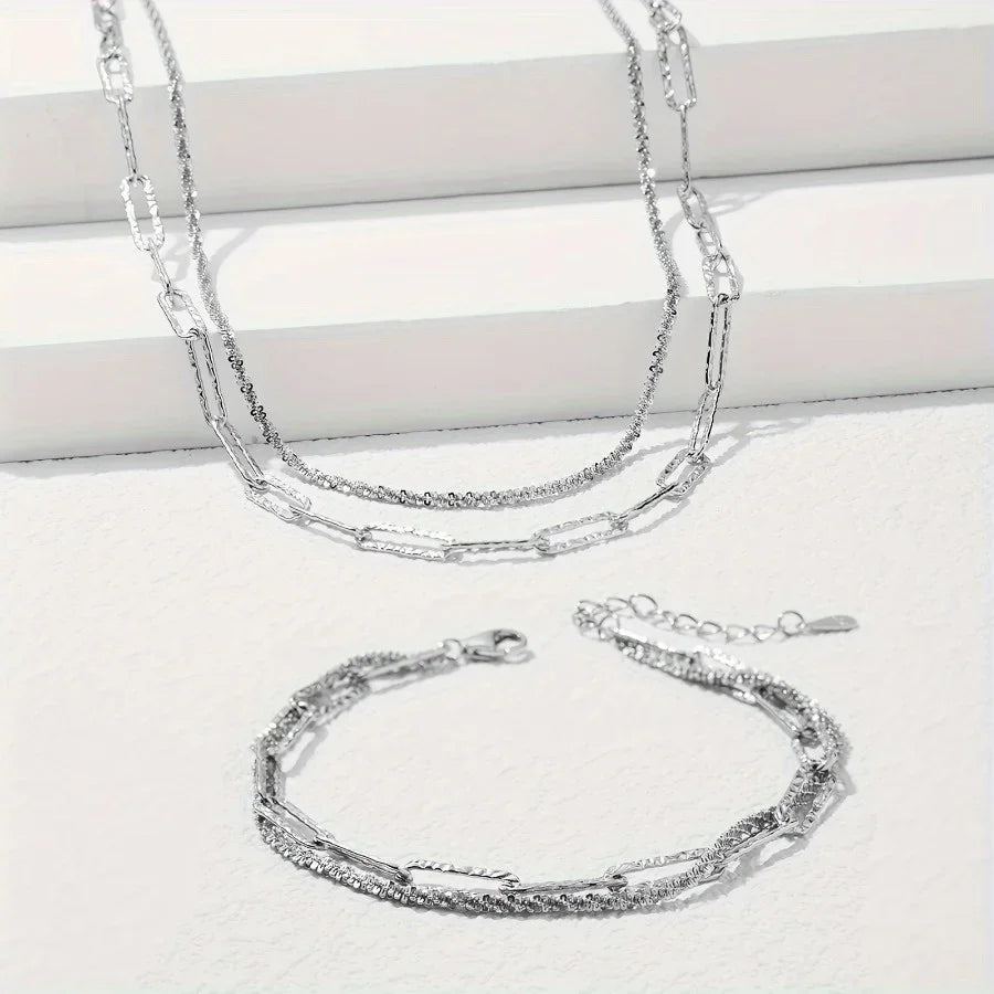 2pcs Lovely 925 Sterling Silver Necklace Bracelet Jewelry Set