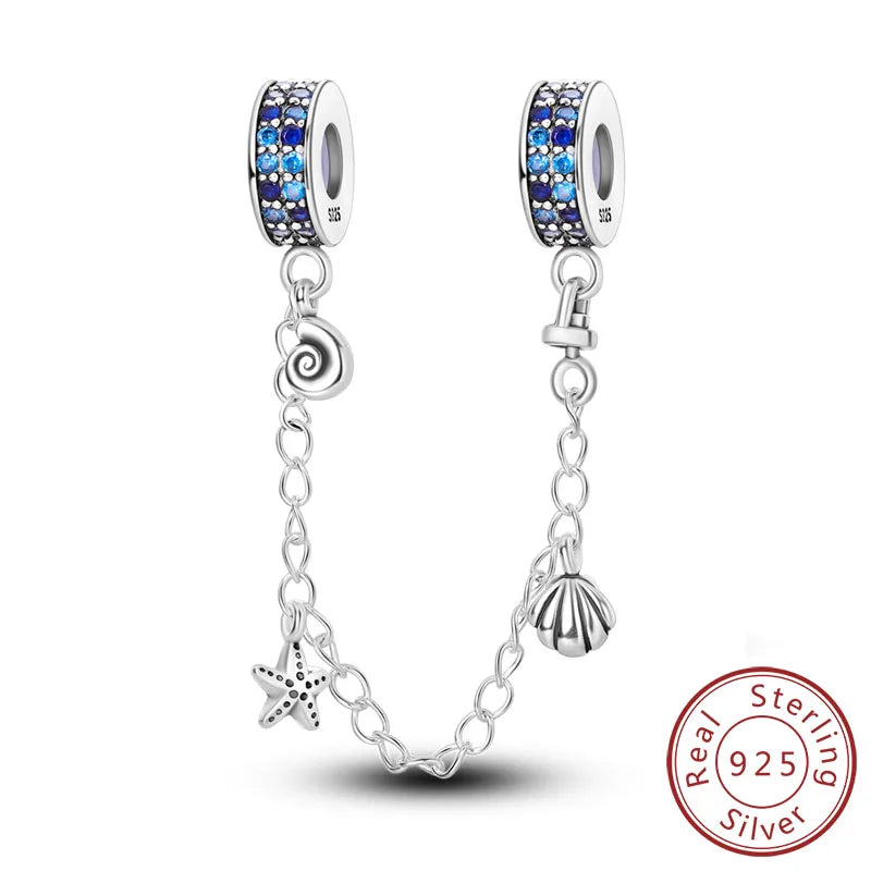 Safety Chain Fit Original 925 Sterling Silver Beads Moon Star Butterfly Heart shaped Jewellery Gift.