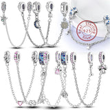 Safety Chain Fit Original 925 Sterling Silver Beads Moon Star Butterfly Heart shaped Jewellery Gift.