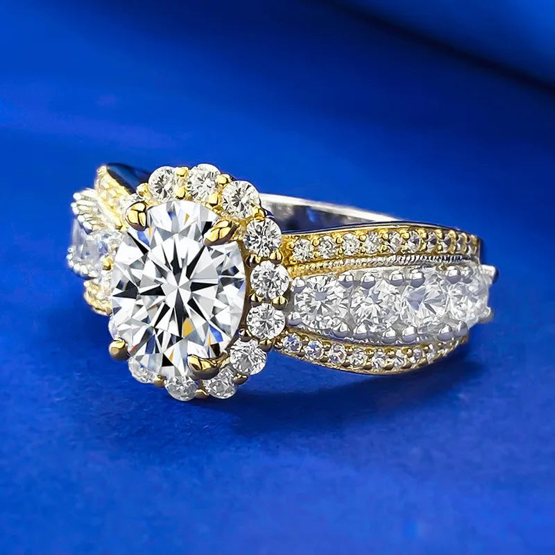 100% Real Oval Moissanite Ring with Certificate Passed Diamond Test Ring Jewellery S925 Silver.