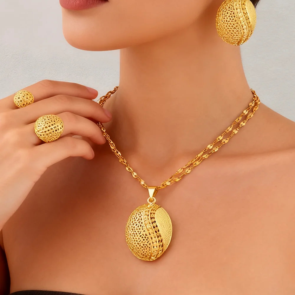 Gold plated color set, Necklace and earrings set for women high quality plated jewelry set.