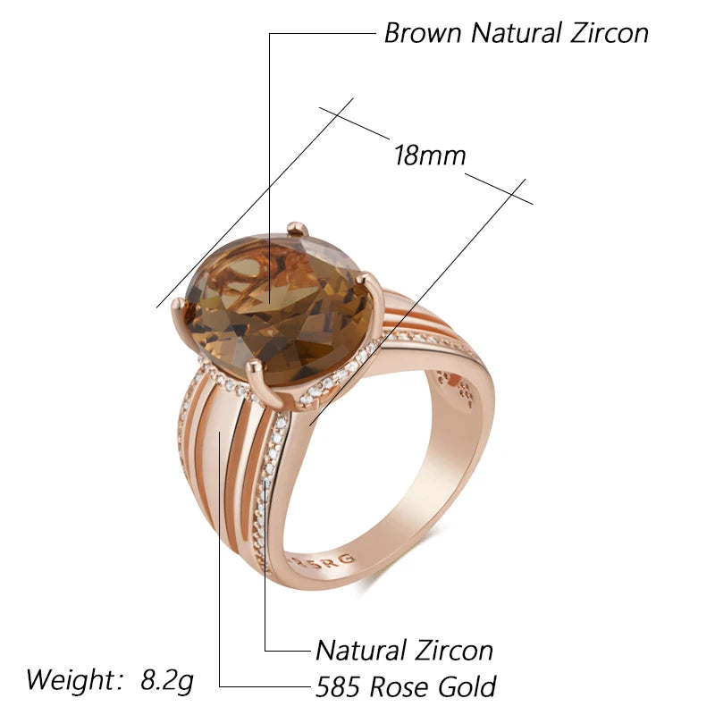 Oval Brown Natural Zircon Ring for Women Unique 585 Rose Gold Color High Quality.