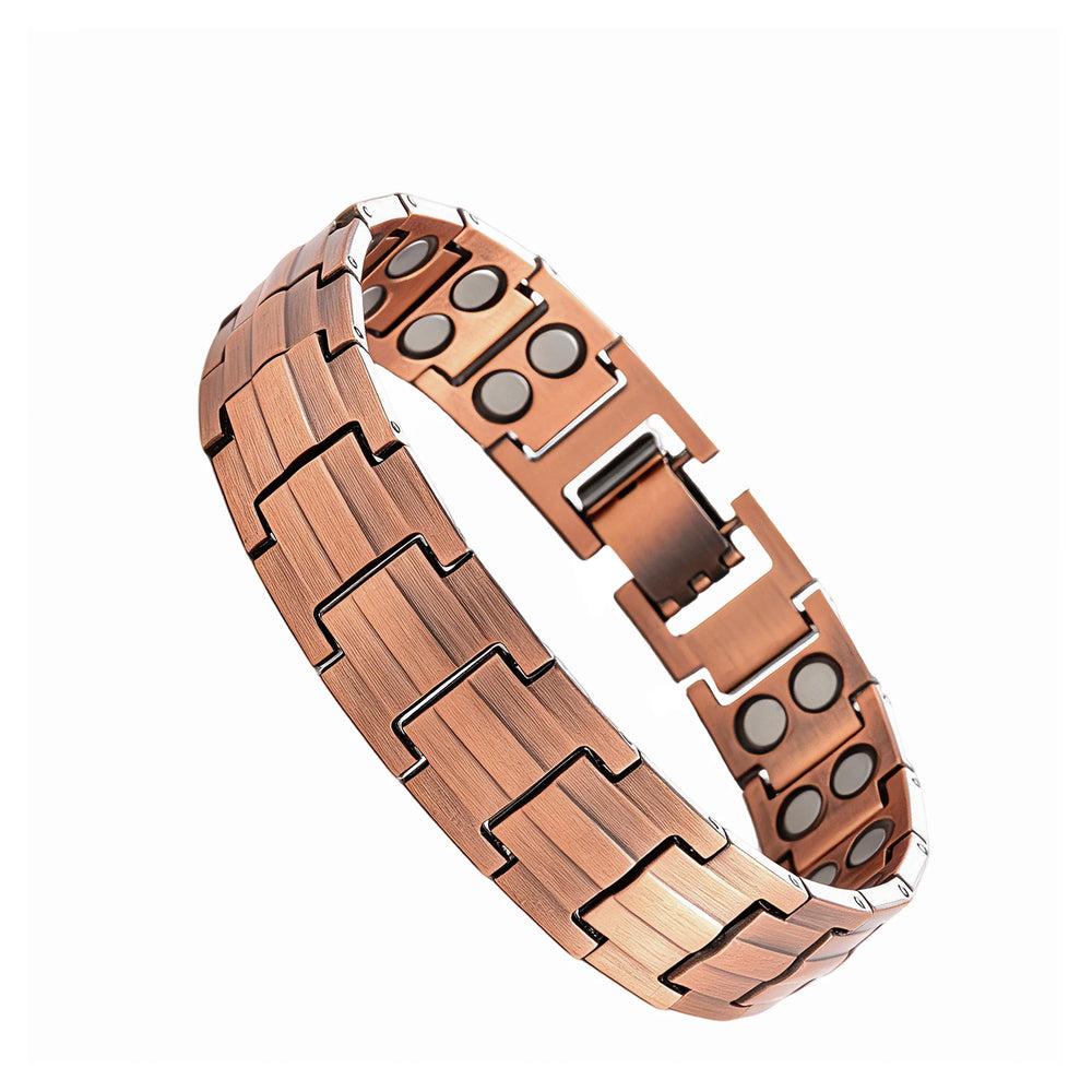 Copper Plating Retro Simple Double Ring Pattern Magnetic Energy Ring Bracelet Gift Set.