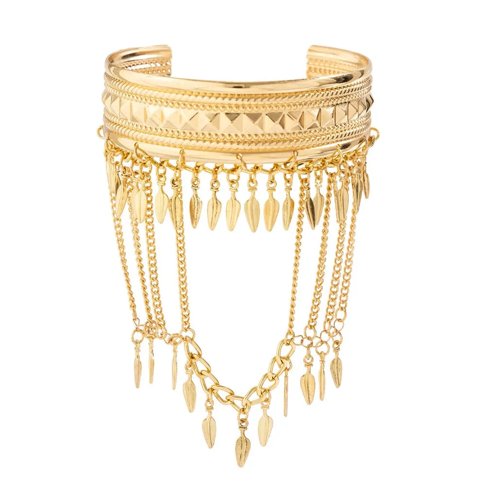 New Metal Tassel Arm Chain Adjustable Fashion Wide Open Bangle Retro Arm Bracelet Women