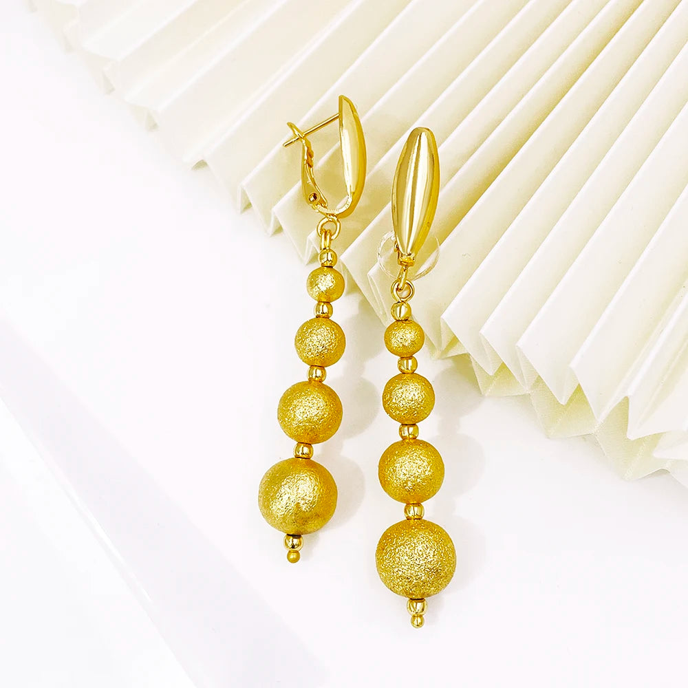 Elegant Gold Color Bead Jewelry Set for Women Matching Necklace Bracelet Earrings Ring for Daily Wear Fashion Accessory Gift