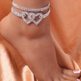 Dazzling Cubic Zirconia Chain Anklet Fashion, Silver Color Ankle Bracelet Foot Jewellery.