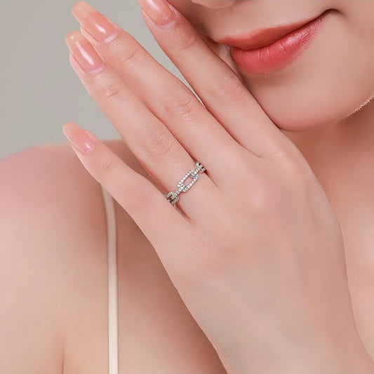 925 Sterling Silver Geometric Cubic Zirconia Stackable Ring Platinum Plated Jewelry.