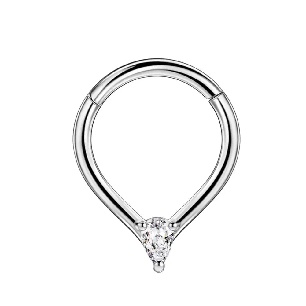Water Drop Septum Piercing Nose Ring Clicker Cubic Zirconia Cartilage Dailly Earrings.