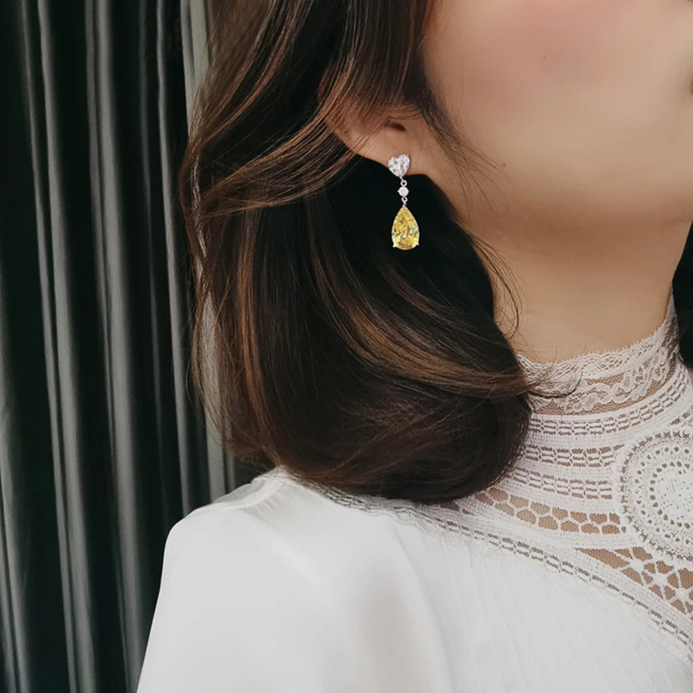 Drop Earrings with Bright Yellow Crystal Accessories Exquisite Jewellery Gift.